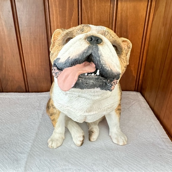 Original Size Sandicast Sculpture Brindle Fawn Bulldog Tongue Out Sitting 2006 - Picture 9 of 15